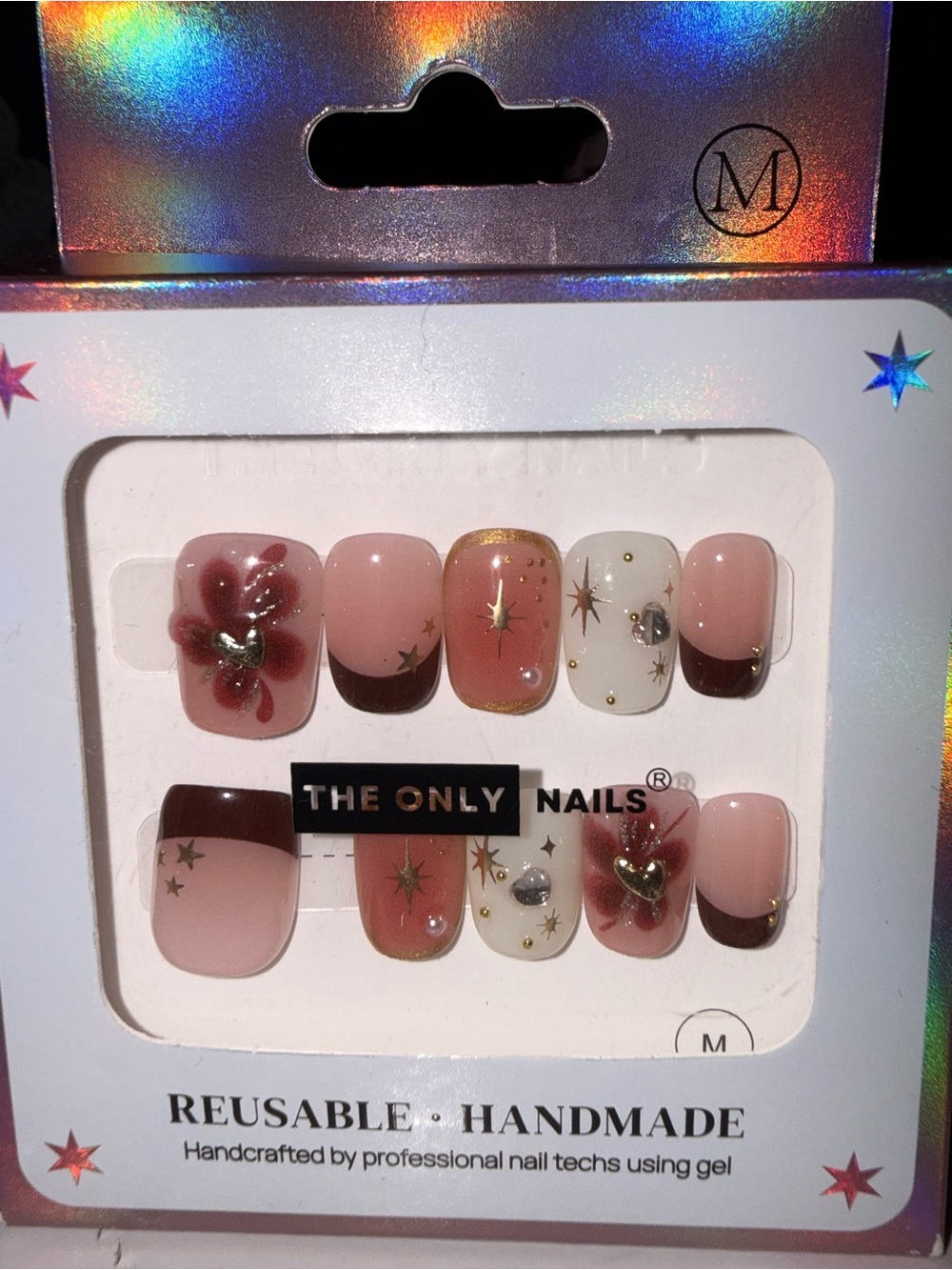 The Only Nails Reusable Handmade Pink and White Decorative Press-On Set